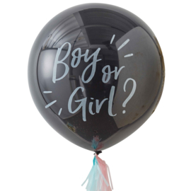 DIY -Gender Reveal - Grote Zwarte Ballon - Boy or Girl ?Incl Roze & Blauwe Confetti /Tassels  - Latex Ballon  - 36 Inch./ 90cm, DIY