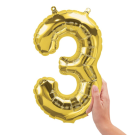Cijfer - 3 - nummer - Goud - Folie ballon (lucht) - 16inch / 40 cm