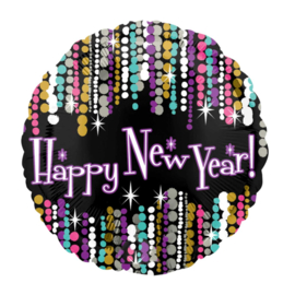 Happy New Year ballon -Party Slingers - Goud / Mint/Fuchsia/ Zwart - folie Ballon -  18 Inch / 45 cm