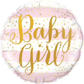 Baby Girl - Goud/ Roze/ Wit - Folie ballon - 18 Inch/ 46 cm