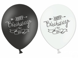 Zwart wit verjaardag ballonnen - latex met tekst Happy birthday to you - 6 stk. - 30 cm
