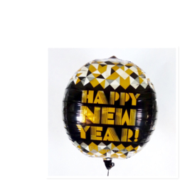 Happy New Year - Goud /Zwart - Folie Ballon - 15 X 16 Inch / 38 X 40 cm