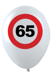 65 - cijfer- verkeersbord  - latex ballon - 11 inch/27,5cm - 6 st.