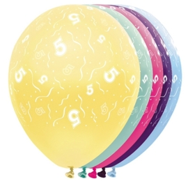 5 - nummer - div. Kleuren - latex ballon -11 inch/27,5cm