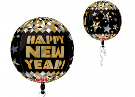 Happy New Year - Goud /Zwart - Folie Ballon - 15 X 16 Inch / 38 X 40 cm