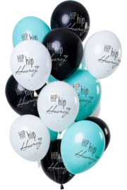 Hip Hip Hooray -Donker Blauw/ Wit/ Mint Latex Ballonnen - 12 Inch/30 cm - 12 st