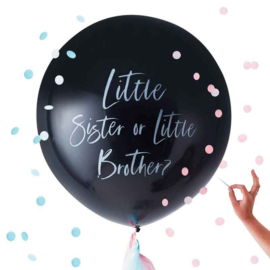 DIY: Little Sister or Little Brother - Gender Reveal Ballon, Incl. Roze & Blauwe Confetti / Tassels -- 36 inch/90 cm