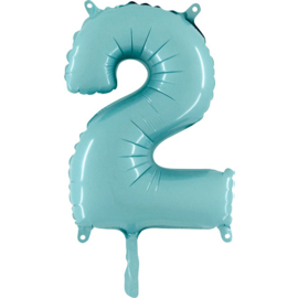 Cijfer - 2 - nummer -Pastel blauw/Mint - Folie ballon (lucht) - 16inch / 40 cm