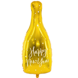 Happy New Year - Gouden Champagne Fles - Folie Ballon - XXL - 12.5x32.5 Inch./32x82 cm