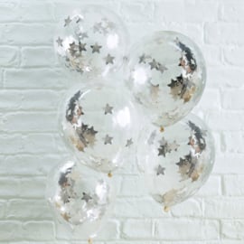 Zilveren Sterren Confetti Doorzichtige Latex Ballonnen - 5 st.