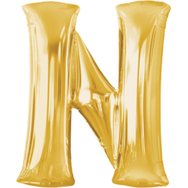 Letter N ballon goud 86 cm - folieballon letter alfabet helium of lucht