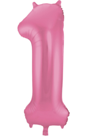 Cijfer - 1 -  Mat Roze - XXL Folie Ballon - Nummer - 34inch./86cm