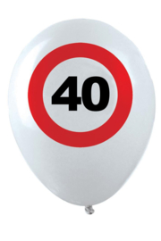 40- cijfer- verkeersbord  - latex ballon - 11 inch/27,5cm - 6 st.