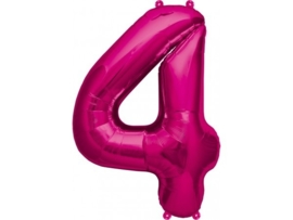 Cijfer - 4 - nummer - Fuchia - Folie ballon (lucht) - 16inch / 40 cm