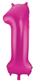 Cijfer - 1, 2, 3, 4, 5, 6, 7, 8, 9, 0 - Fuchsia Roze - XXL Folie ballon - Nummer - 34 Inch/ 86cm.