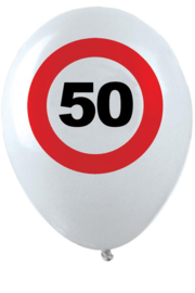 50- cijfer- verkeersbord  - latex ballon - 11 inch/27,5cm - 6 st.
