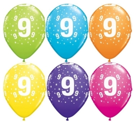 9 - nummer - div. Kleuren -  latex ballon - 11 inch/27,5cm