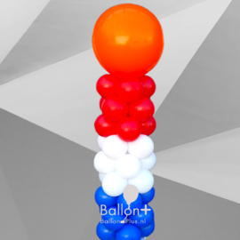 Ballonnen Pilaar  - Classic - Rood - Wit - Blauw- met een Oranje Topballon