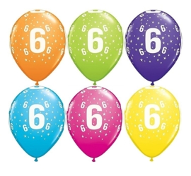 6 -  nummer -div. Kleuren -  latex ballon- 11 inch/27,5cm