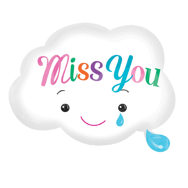 Miss You - Wolkje - Folie Ballon - wit met een gezichtje met een traan - 18 x 15 Inch/45x38cm