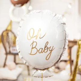 Oh Baby folieballon met gouden letters op beige achtergrond – 53x69 cm – perfect voor babyshower of gender reveal – geschikt voor helium en lucht