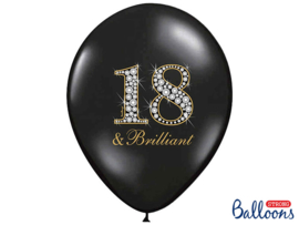 18 & Brilliant - Zwart, Goud Latex Ballon - 12 Inch/30 cm