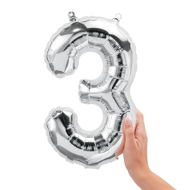 Cijfer - 3 -nummer - zilver - Folie ballon (lucht) - 16inch / 40 cm