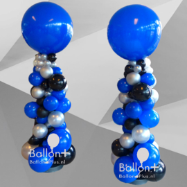 Organische Ballonnen Pilaar  - Zwart / Blauw / Zilver