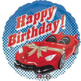 Happy Birthday! Rode Sportwagen met strik - Folie Ballon - 17 Inch/43cm