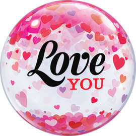 Love You - Confetti Hartjes Print - Bubbles - Ballon - 22 Inch/56 cm