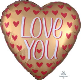 Love You -  -Gouden Hart Folie Ballon - 43cm of 71cm