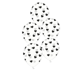 Hartjes ballonnen - Zwarte ballon - doorzichtig - 5stk. latex transparant - hart opdruk - ballonplus