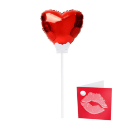 Rood Hartje - mini ballon met kaartje met een kusje -  6 Inch/15cm