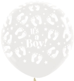 It's a Boy ! - Baby voetjes / sterretjes -Transparant  -XXL Latex ballonnen - 36 Inch / 90 cm