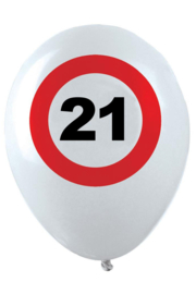 21- cijfer- verkeersbord  - latex ballon - 11 inch/27,5cm - 6 st.