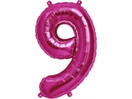 Cijfer - 9 - nummer - Fuchsia - Folie ballon (lucht) - 16inch / 40 cm