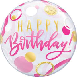 Happy Birthday - Doorzichtige Bubbles Ballon - Roze/Goud - 22 Inch/56cm