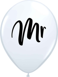 Mr - Zwarte tekst - Latex Ballon - Wit- 11 Inch / 27,5 cm - 5 st.