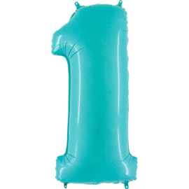 Cijfer - 1,2,3,4,5,6,7,8,9,0 -Pastel Blauw/Mint - XXL Folie Ballon - Nummer - 40 Inch./101cm