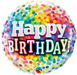 Happy Birthday - Gekleurde Confetti print ronde Folie ballon - 18 inch/46cm