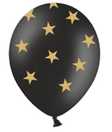 Ster ballonnen-zwart met goud kleurige sterren- 6 ballonnen.-latex -geschikt-voor-helium-of-lucht-ballonplus