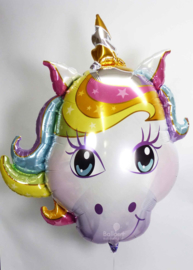 Unicorn - Hoofd - Pastel kleuren - folie ballon - XXL - 38 Inch/97 cm