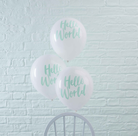 Hello World - Mint opdruk op een witte latexballon - 12 Inch/30 cm - 10 st.