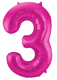 Cijfer - 1, 2, 3, 4, 5, 6, 7, 8, 9, 0 - Fuchsia Roze - XXL Folie ballon - Nummer - 34 Inch/ 86cm.