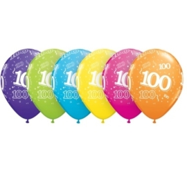 100 - nummer -  div. kleuren - latex ballon - 11 inch/27,5cm