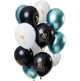 50 jaar Getrouwd  / Jubileum - Wit, Zwart, Groen- Latex Ballonnen - 12 inch/ 30 cm - 12 st.