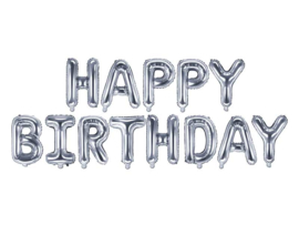 Happy  Birthday - Zilver - Slinger van letters /folie ballonpakket - 35 cm / geschikt voor lucht vulling