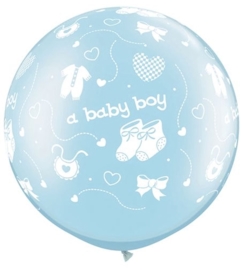 A Baby Boy - baby schoentjes / slapje / hartje - Metallic Blauw - XXL Latex Ballon  - 30 Inch /75 cm
