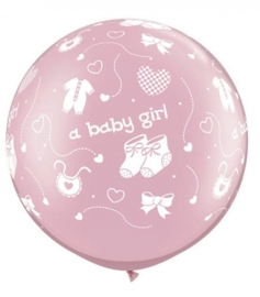 A Baby Girl  - baby schoentjes / slapje / hartje - Metallic Roze - XXL Latex Ballon - 30 Inch /75 cm