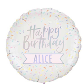 Happy Birthday - Pastel Tinten Spikkers - Personaliseerbaar - Iriserende Folie Ballon - 24 Inch. / 60cm